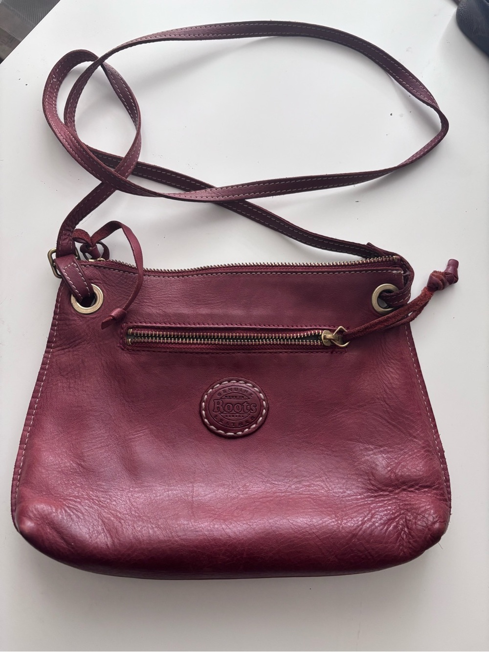 Vintage Roots Small Burgundy Leather Crossbody with Front Zip